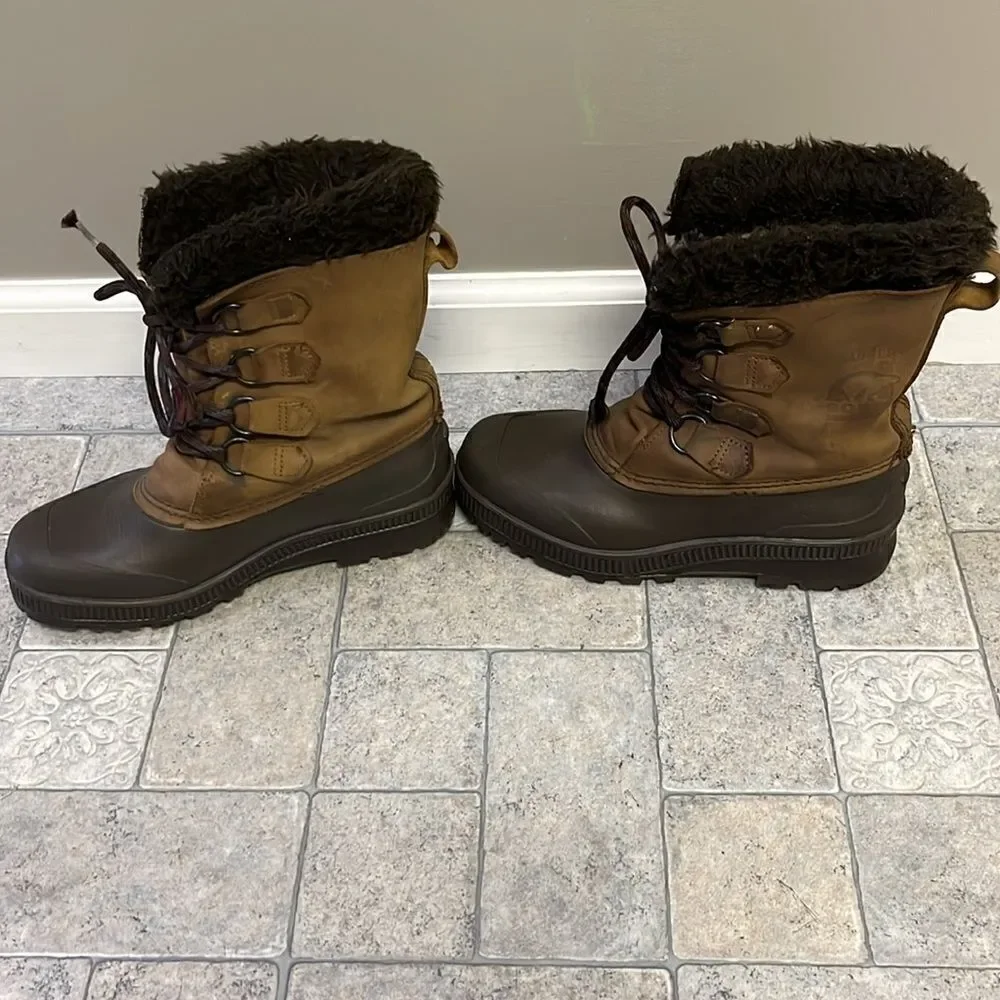 Sorel Badger Brown Women’s Insulated Winter Toe-Up Boots with Faux Fur- Size 7